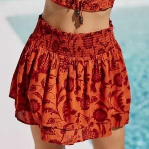 Anthropologie Printed Skirt Casual High-Rise Floral Boho Red Brown XL Q